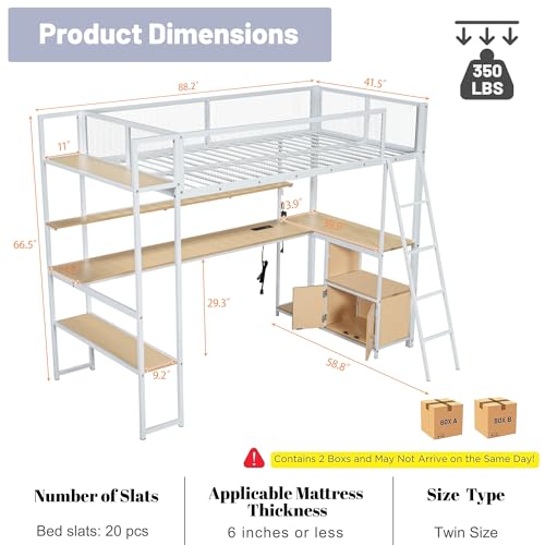 Full Size Black Metal Loft Bed with Desk and Stairs Q972