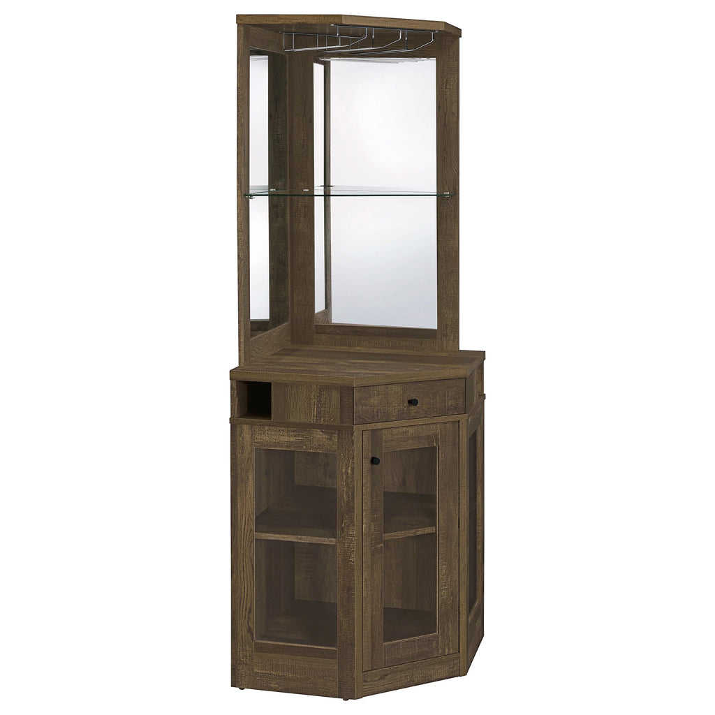 Rustic Oak Corner Bar Cabinet S9526