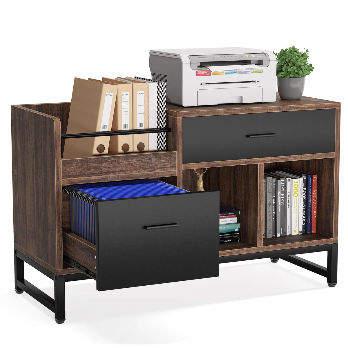 2 Drawer Wood File Cabinet with Storage Shelves I2357