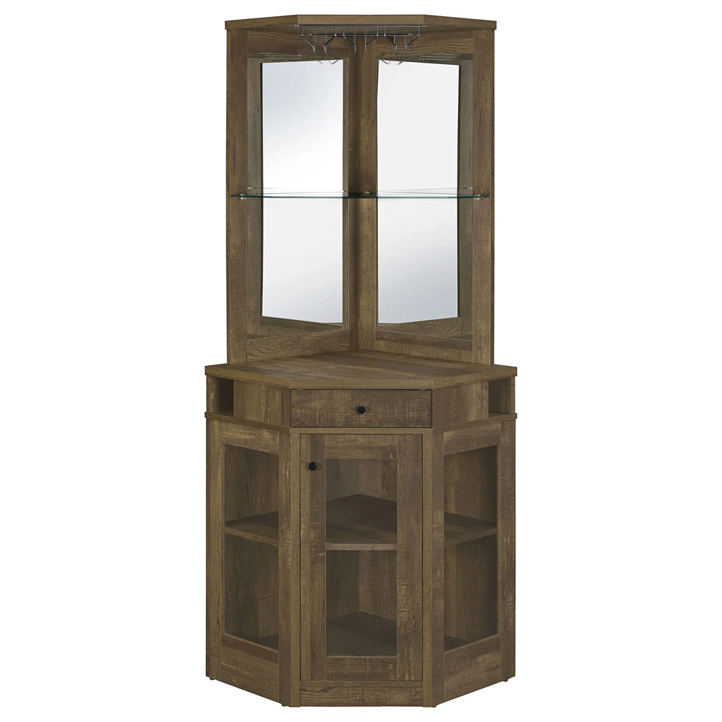 Rustic Oak Corner Bar Cabinet S9526