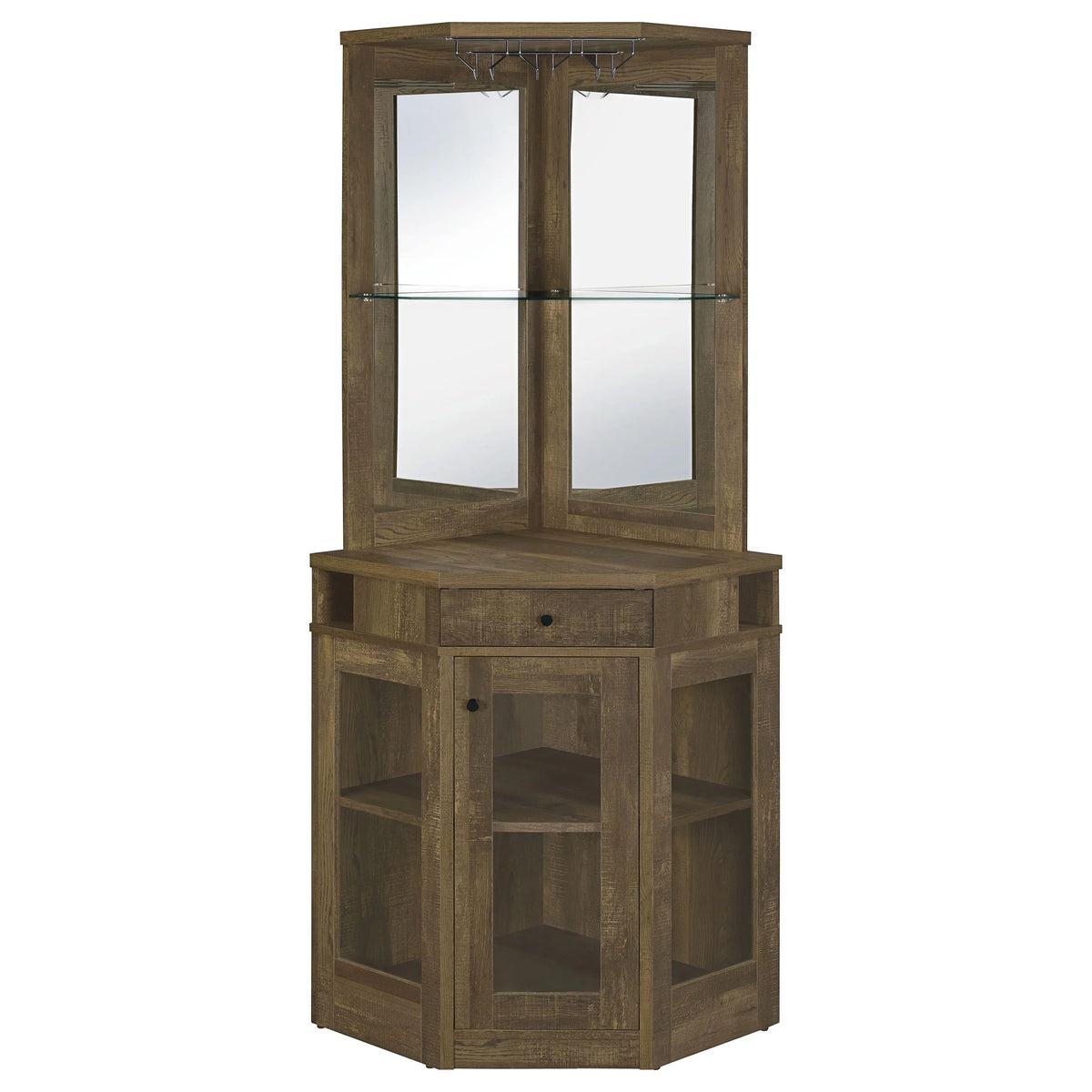 Rustic Oak Corner Bar Cabinet S9526
