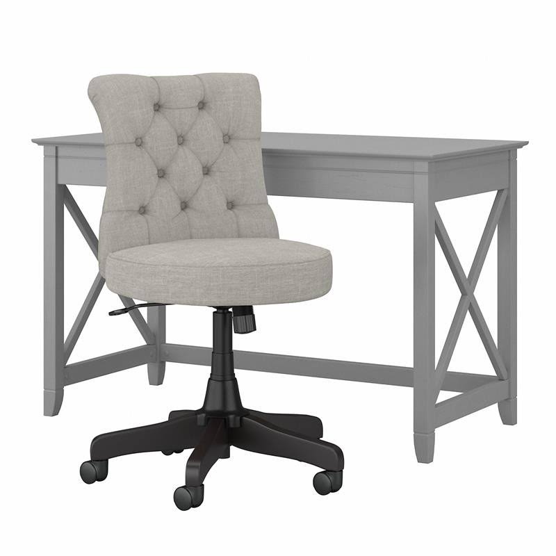 48W Writing Desk with Mid Back Tufted Office Chair in Cape Cod Gray I11475