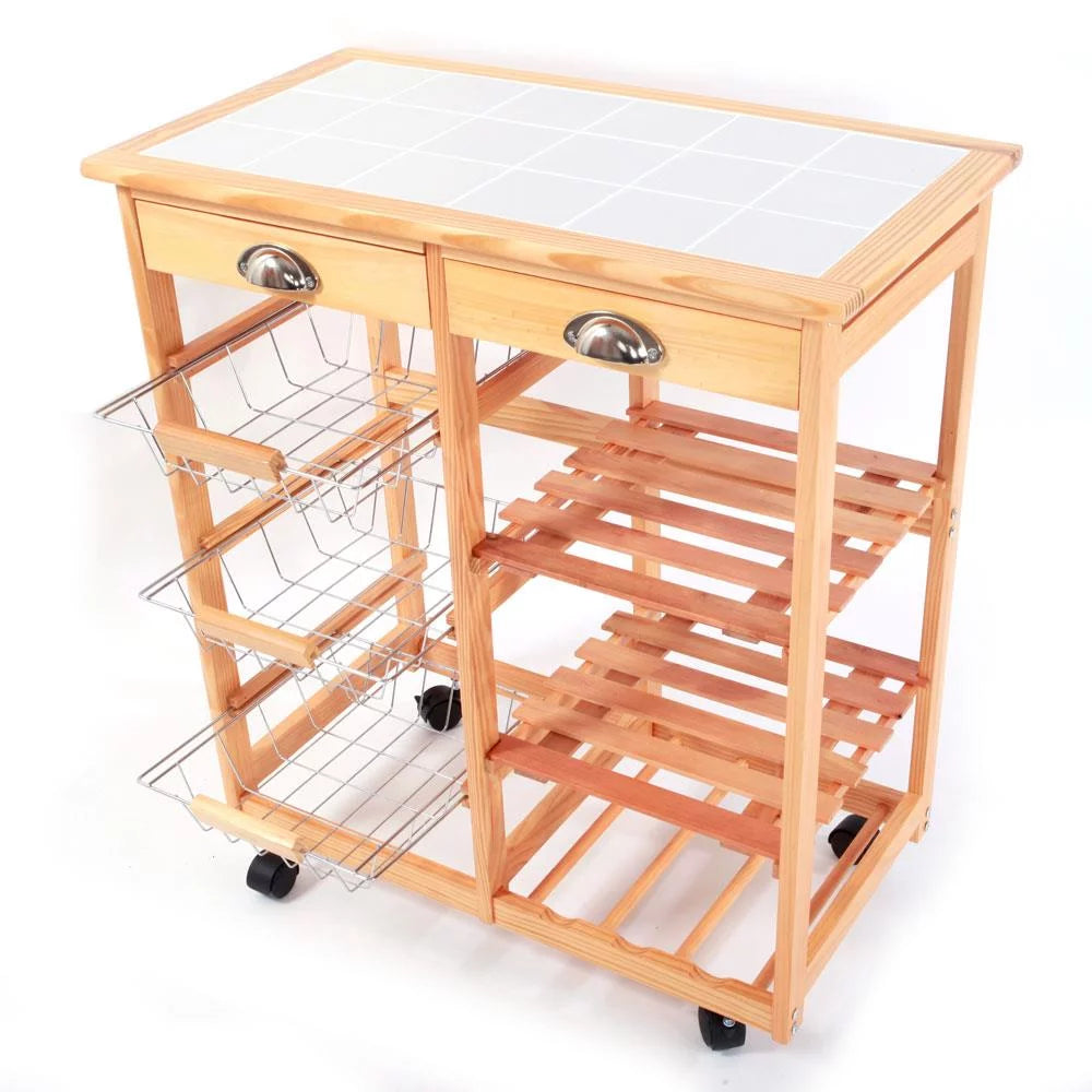 Rolling Wood Kitchen Cart with Drawers Y647948